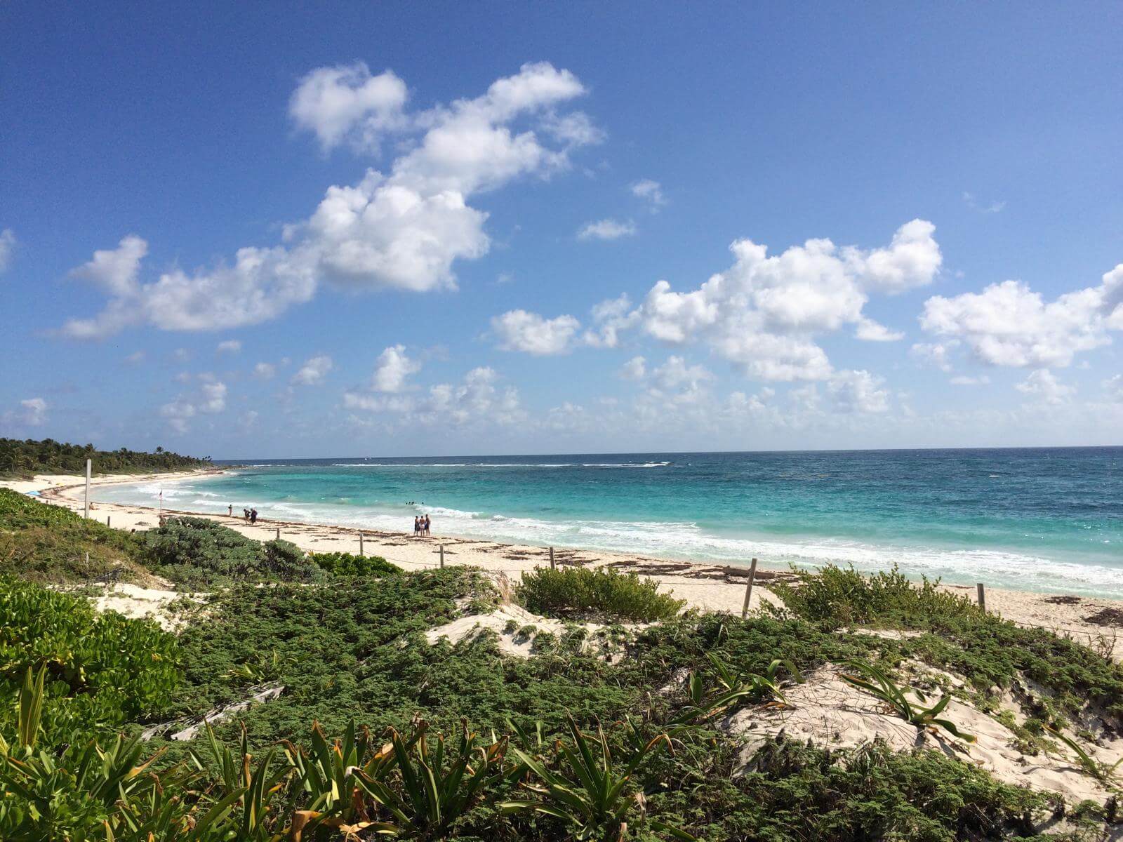 Pláž Xcacel na Riviera Maya na poloostrově Yucatán v Mexiku, bílý písek a karibské moře tyrkysové barvy